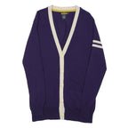 RALPH LAUREN Womens Purple & Cream Classic Rugby Pattern Jumper V-Neck Tight