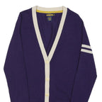 RALPH LAUREN Womens Purple & Cream Classic Rugby Pattern Jumper V-Neck Tight