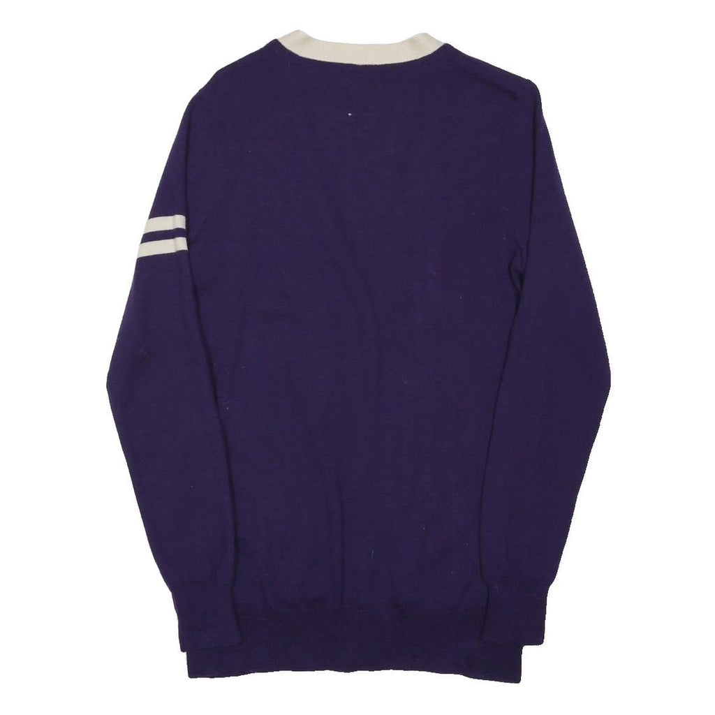 RALPH LAUREN Womens Purple & Cream Classic Rugby Pattern Jumper V-Neck Tight