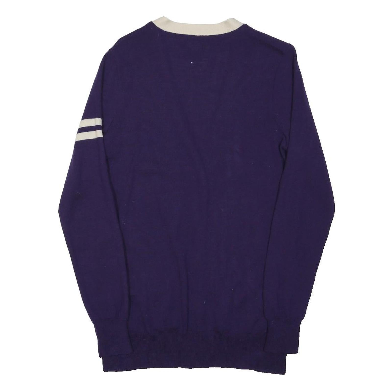 RALPH LAUREN Womens Purple & Cream Classic Rugby Pattern Jumper V-Neck Tight