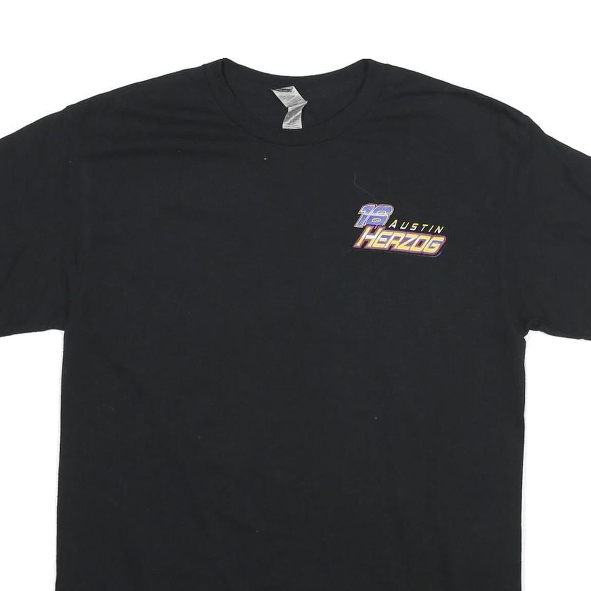 GILDAN Mens Black Austin Herzog Graphic T-Shirt M Short Sleeve Crew Neck Car