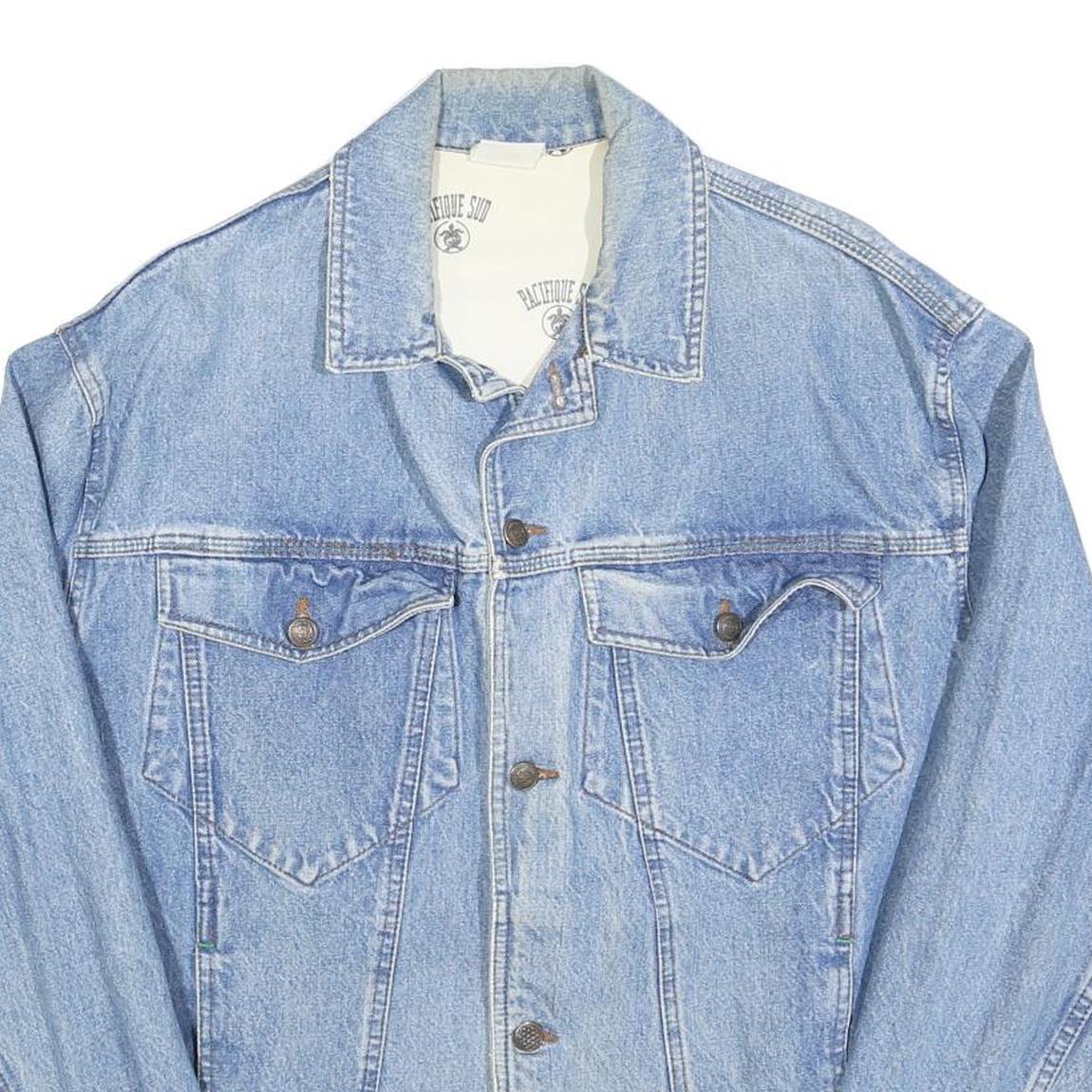 PACIFIQUE SUD Womens Blue Denim Jacket L Cotton Button Plain Classic Fit