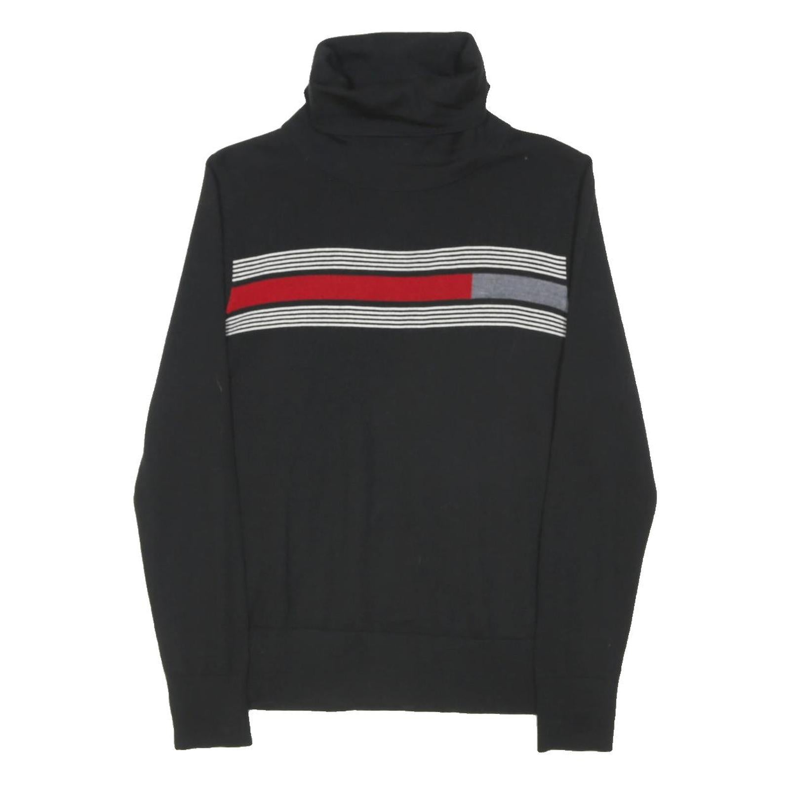 PENDLETON Womens Black Red & Grey Patterned Cotton Blend Jumper Roll Neck Tight
