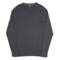 HILFIGER DENIM Mens Black V-Neck Plain Cotton Blend Jumper XL Classic Knitwear
