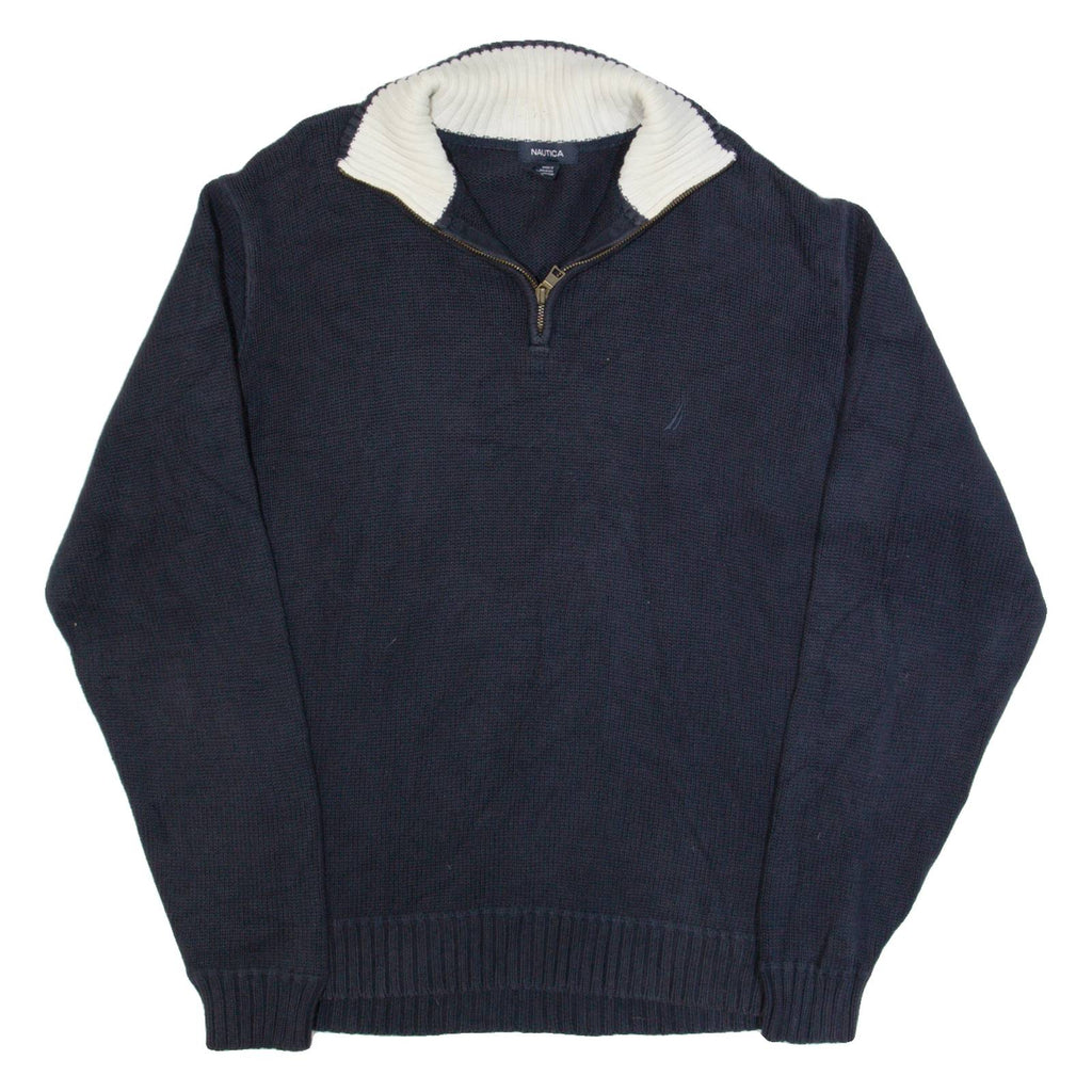 NAUTICA Mens Jumper Blue 1/4 Zip Tight Knit L