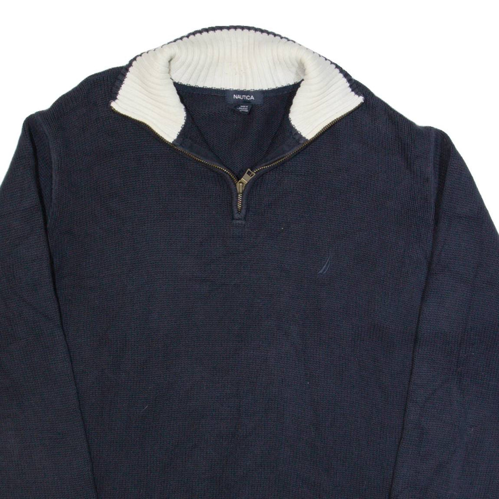 NAUTICA Mens Jumper Blue 1/4 Zip Tight Knit L