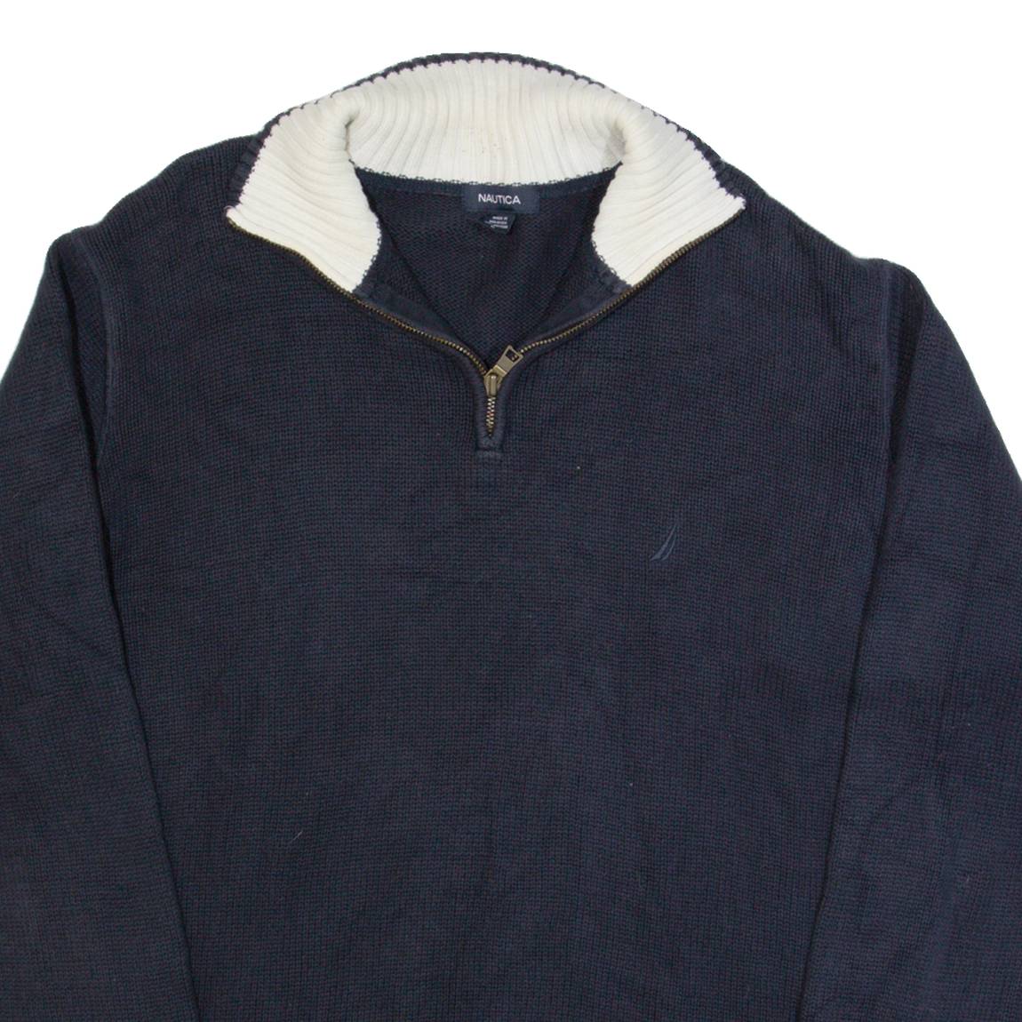 NAUTICA Mens Jumper Blue 1/4 Zip Tight Knit L