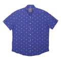 BROOK TAVERNER Mens Blue Palm Tree Print Short Sleeve Shirt L Casual Summer Wear