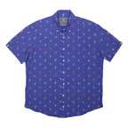 BROOK TAVERNER Mens Blue Palm Tree Print Short Sleeve Shirt L Casual Summer Wear