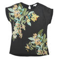 WAREHOUSE Womens Black Floral Print Basic Short Sleeve Round Neck Top UK 10