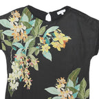 WAREHOUSE Womens Black Floral Print Basic Short Sleeve Round Neck Top UK 10