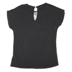 WAREHOUSE Womens Black Floral Print Basic Short Sleeve Round Neck Top UK 10