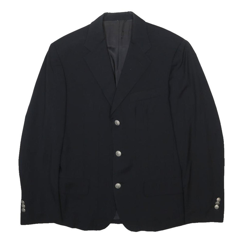 BURBERRY Mens Black Wool Classic Button Jacket M Tailored Plain Silver Button