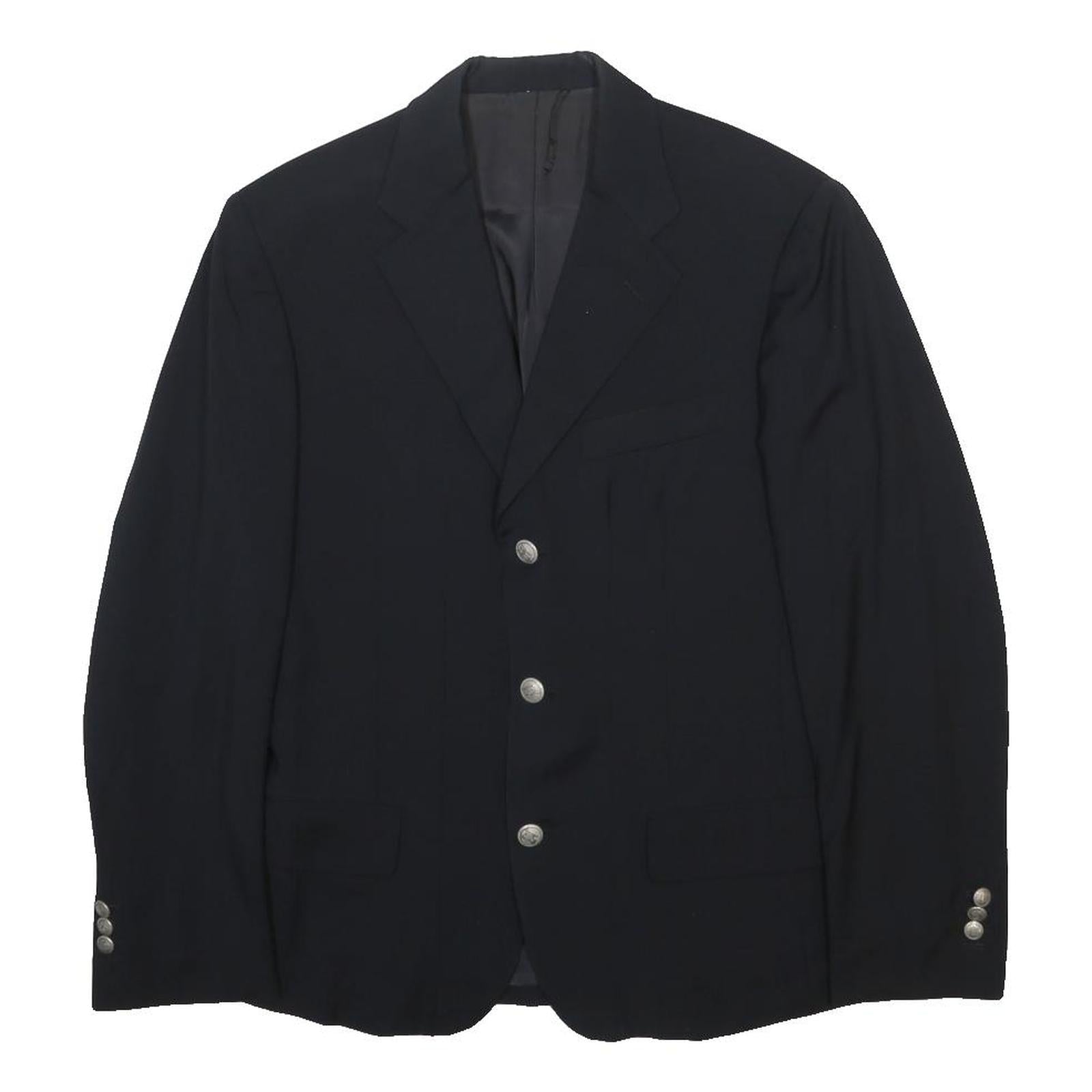 BURBERRY Mens Black Wool Classic Button Jacket M Tailored Plain Silver Button