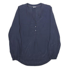 TOMMY HILFIGER Womens Blue Viscose Long Sleeve V-Neck Top UK 14 Stylish