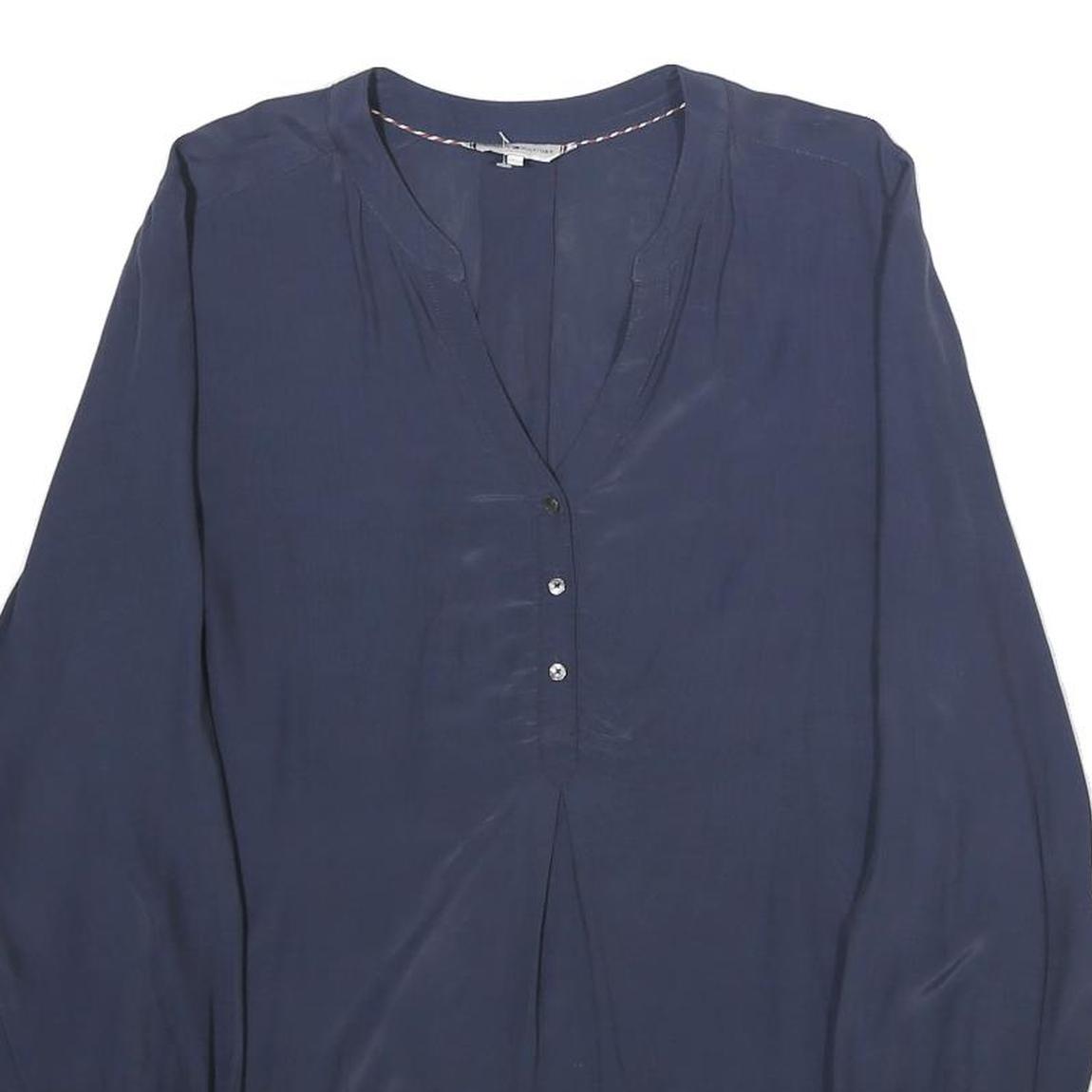 TOMMY HILFIGER Womens Blue Viscose Long Sleeve V-Neck Top UK 14 Stylish