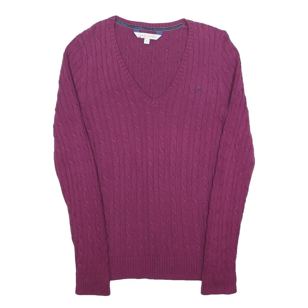 CREW CLOTHING Womens Maroon Patterned Cotton Blend Jumper V-Neck Cable Knit UK