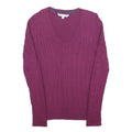 CREW CLOTHING Womens Maroon Patterned Cotton Blend Jumper V-Neck Cable Knit UK
