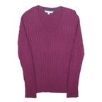 CREW CLOTHING Womens Maroon Patterned Cotton Blend Jumper V-Neck Cable Knit UK