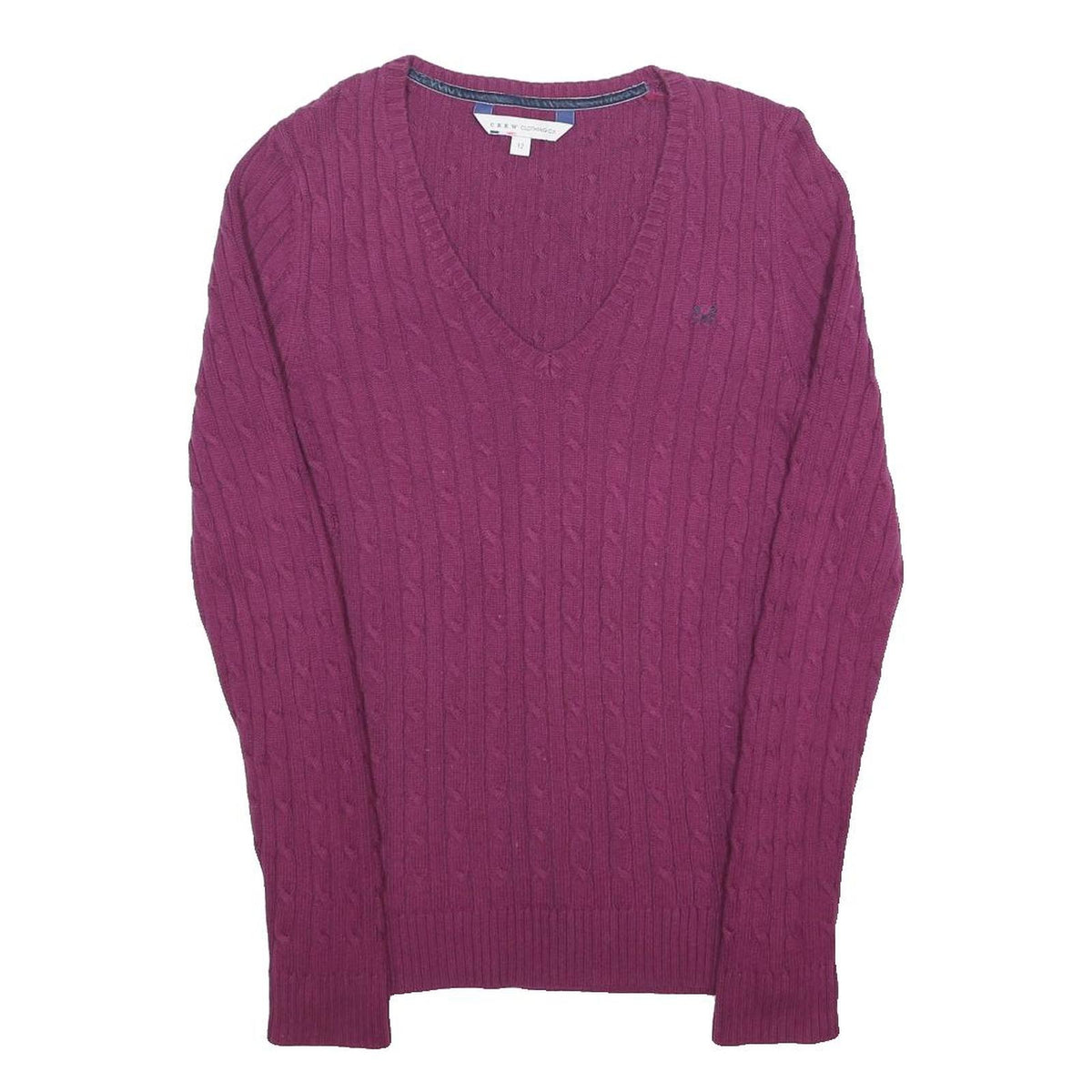 CREW CLOTHING Womens Maroon Patterned Cotton Blend Jumper V-Neck Cable Knit UK