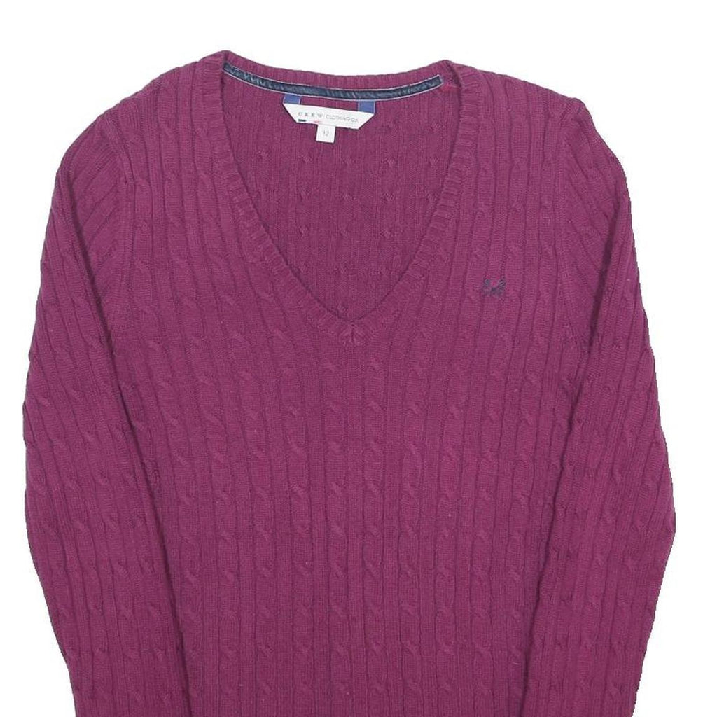 CREW CLOTHING Womens Maroon Patterned Cotton Blend Jumper V-Neck Cable Knit UK