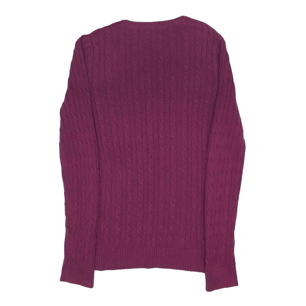 CREW CLOTHING Womens Maroon Patterned Cotton Blend Jumper V-Neck Cable Knit UK