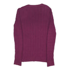 CREW CLOTHING Womens Maroon Patterned Cotton Blend Jumper V-Neck Cable Knit UK