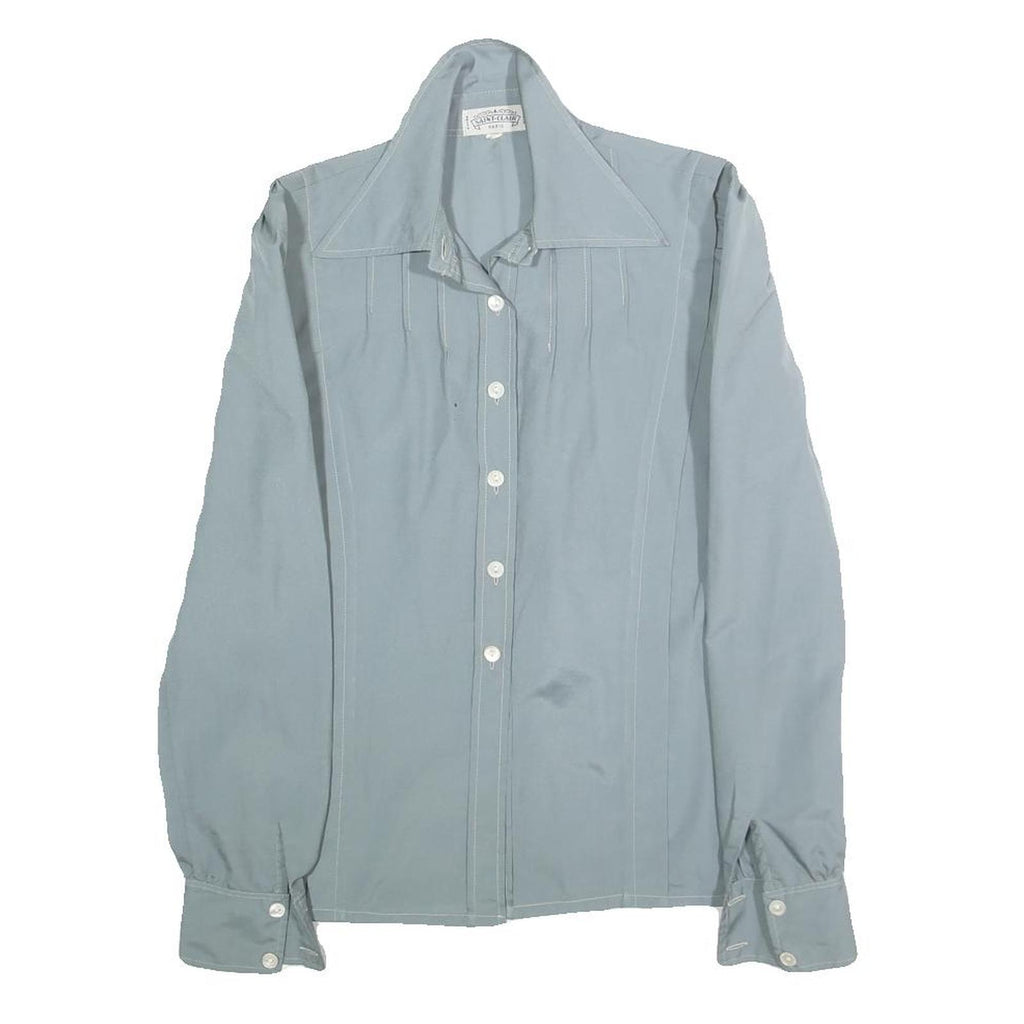SAINT CLAIRE PARIS Womens Blue Shirt Long Sleeve Point Collar Cotton M Stylish