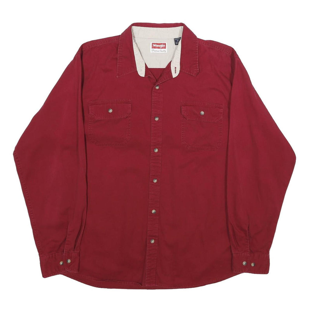 WRANGLER Mens Red Plain Shirt XL Cotton Long Sleeve Button Casual