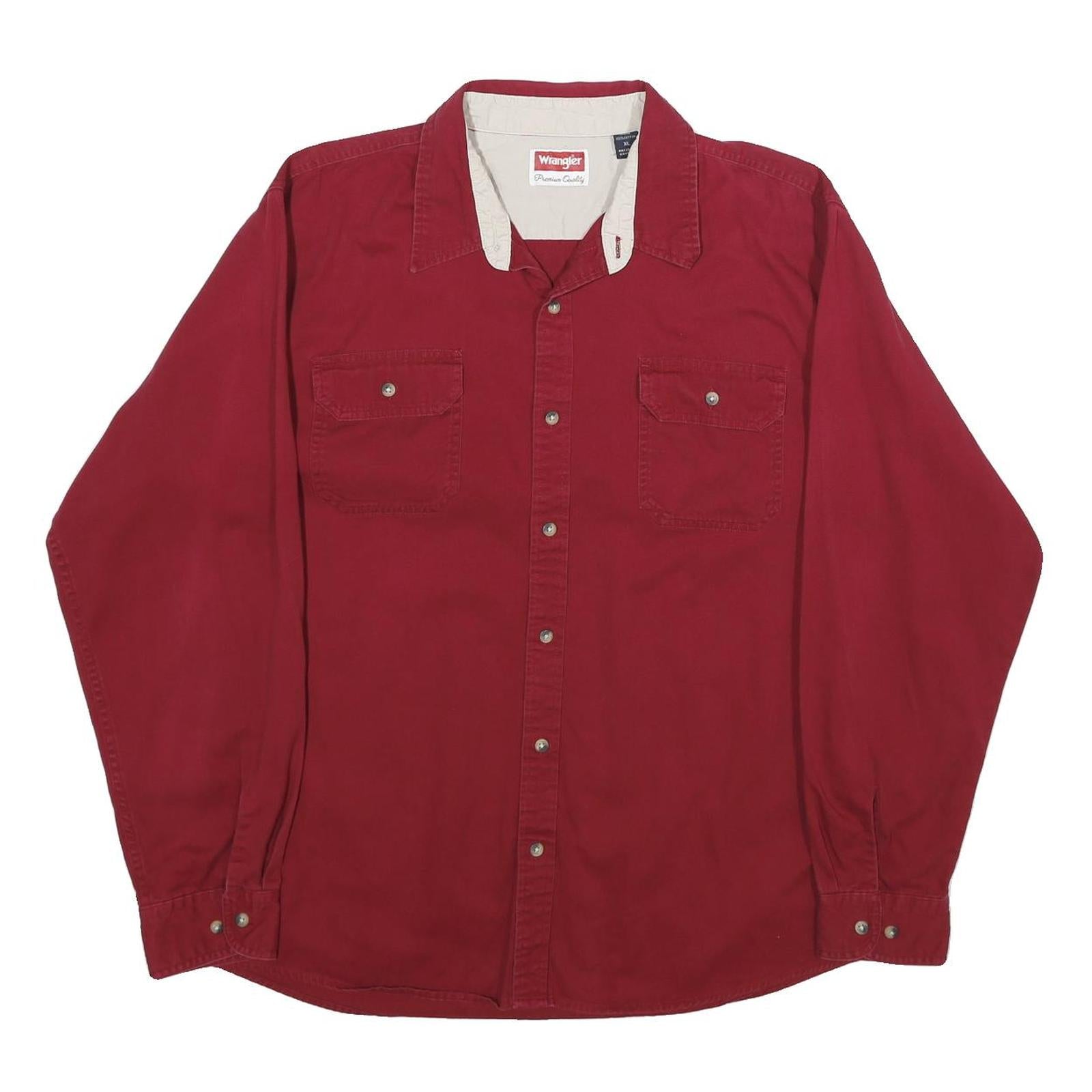 WRANGLER Mens Red Plain Shirt XL Cotton Long Sleeve Button Casual
