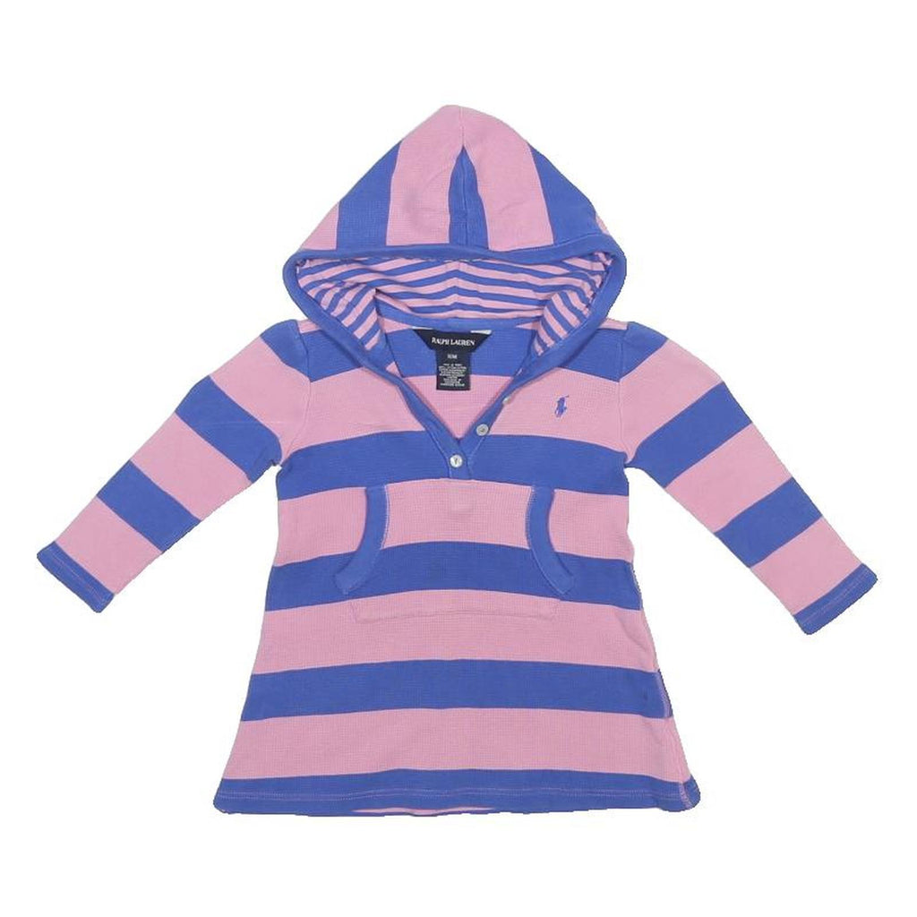 RALPH LAUREN Girls Pink & Blue Striped Hoodie 18 Months Dress Cotton XXS Casual