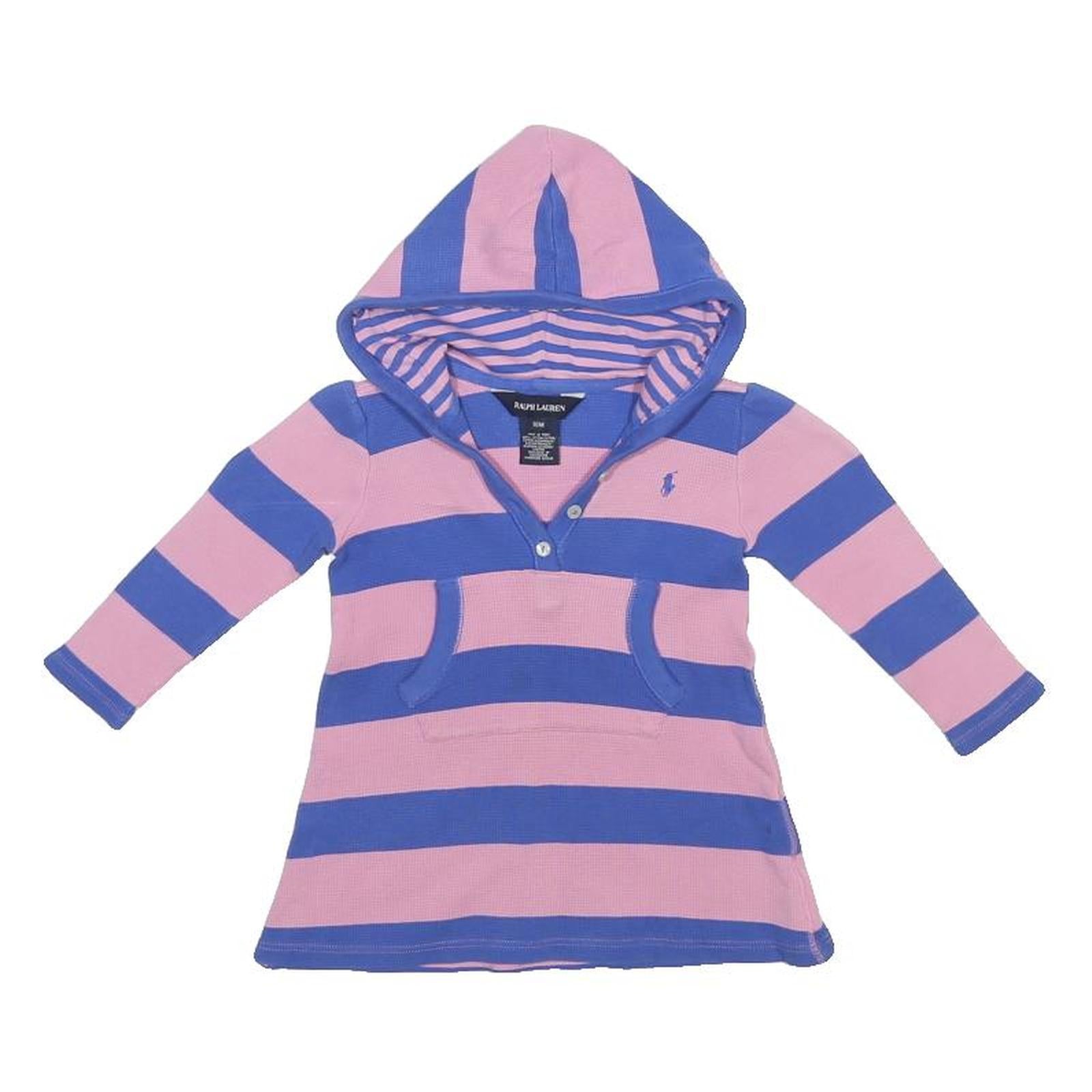 RALPH LAUREN Girls Pink & Blue Striped Hoodie 18 Months Dress Cotton XXS Casual