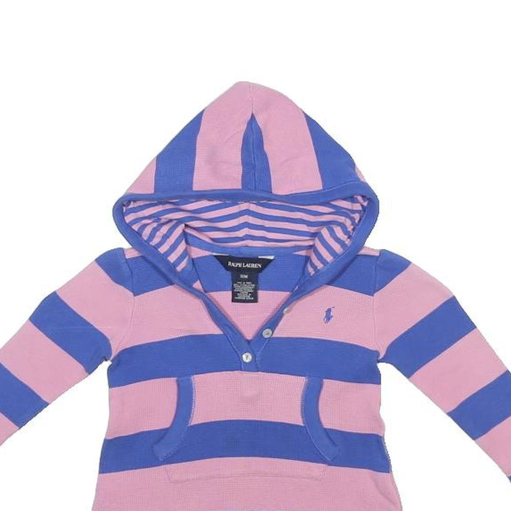 RALPH LAUREN Girls Pink & Blue Striped Hoodie 18 Months Dress Cotton XXS Casual