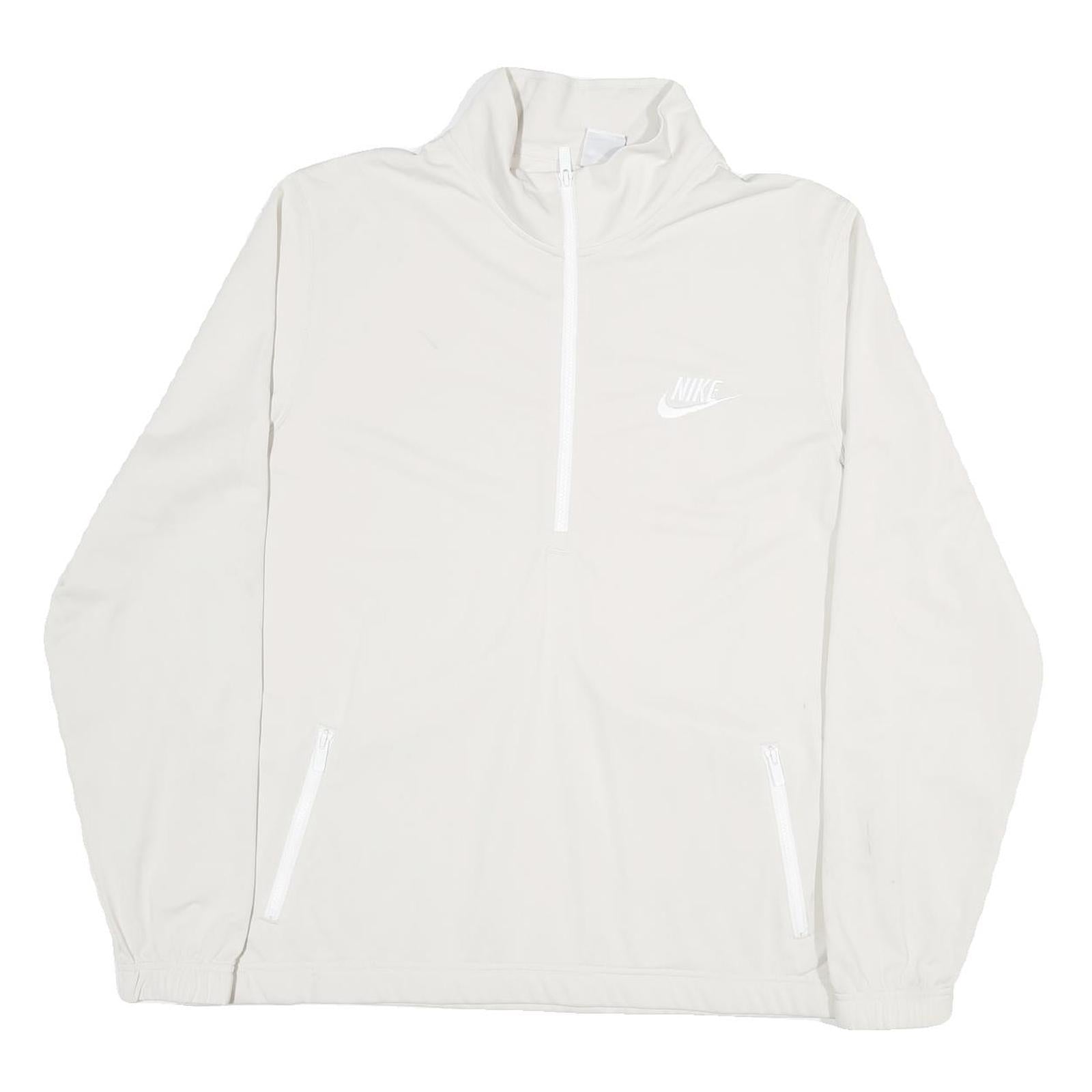 NIKE Mens White 1/4 Zip XL Polyester Blend Sweatshirt Pullover Lightweight