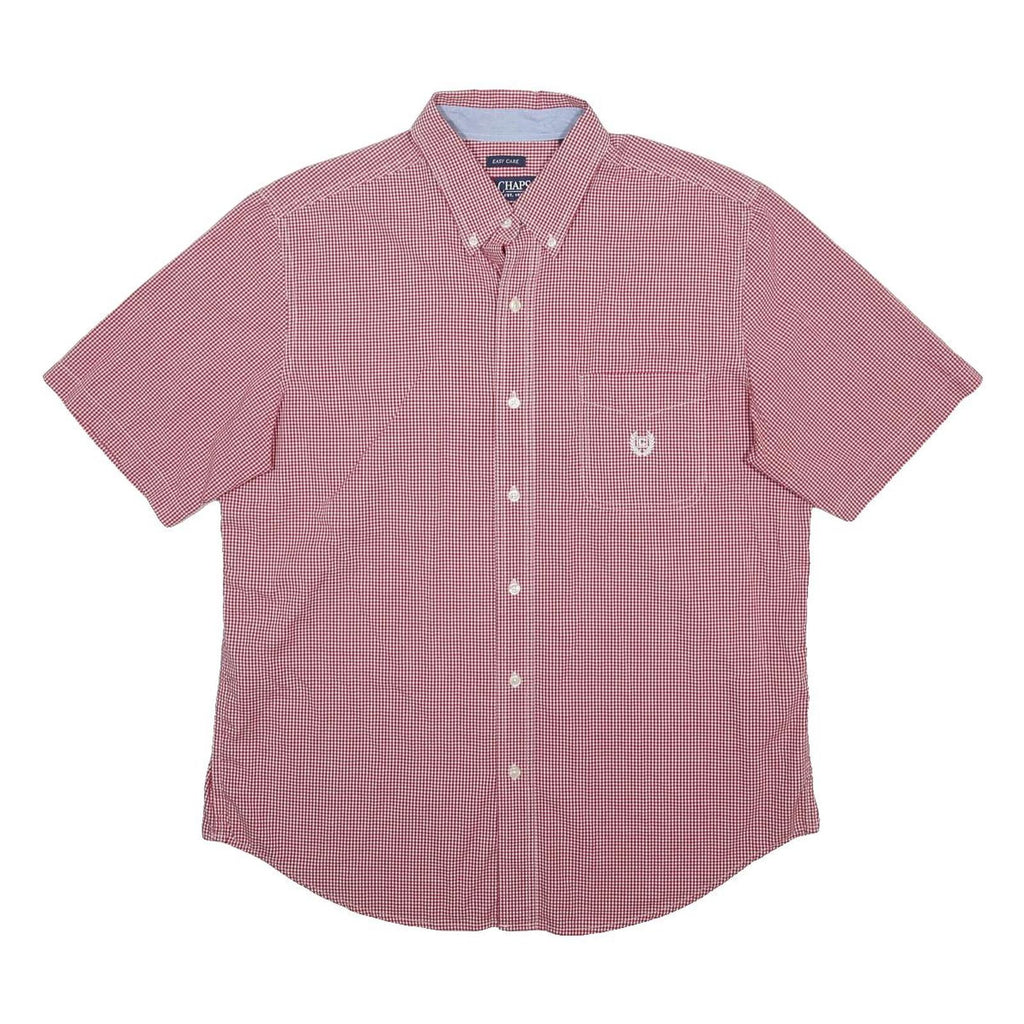 CHAPS Mens Red Check Short Sleeve Shirt L Cotton Blend Button Down Casual