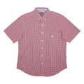 CHAPS Mens Red Check Short Sleeve Shirt L Cotton Blend Button Down Casual