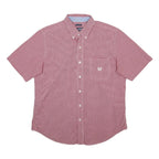 CHAPS Mens Red Check Short Sleeve Shirt L Cotton Blend Button Down Casual