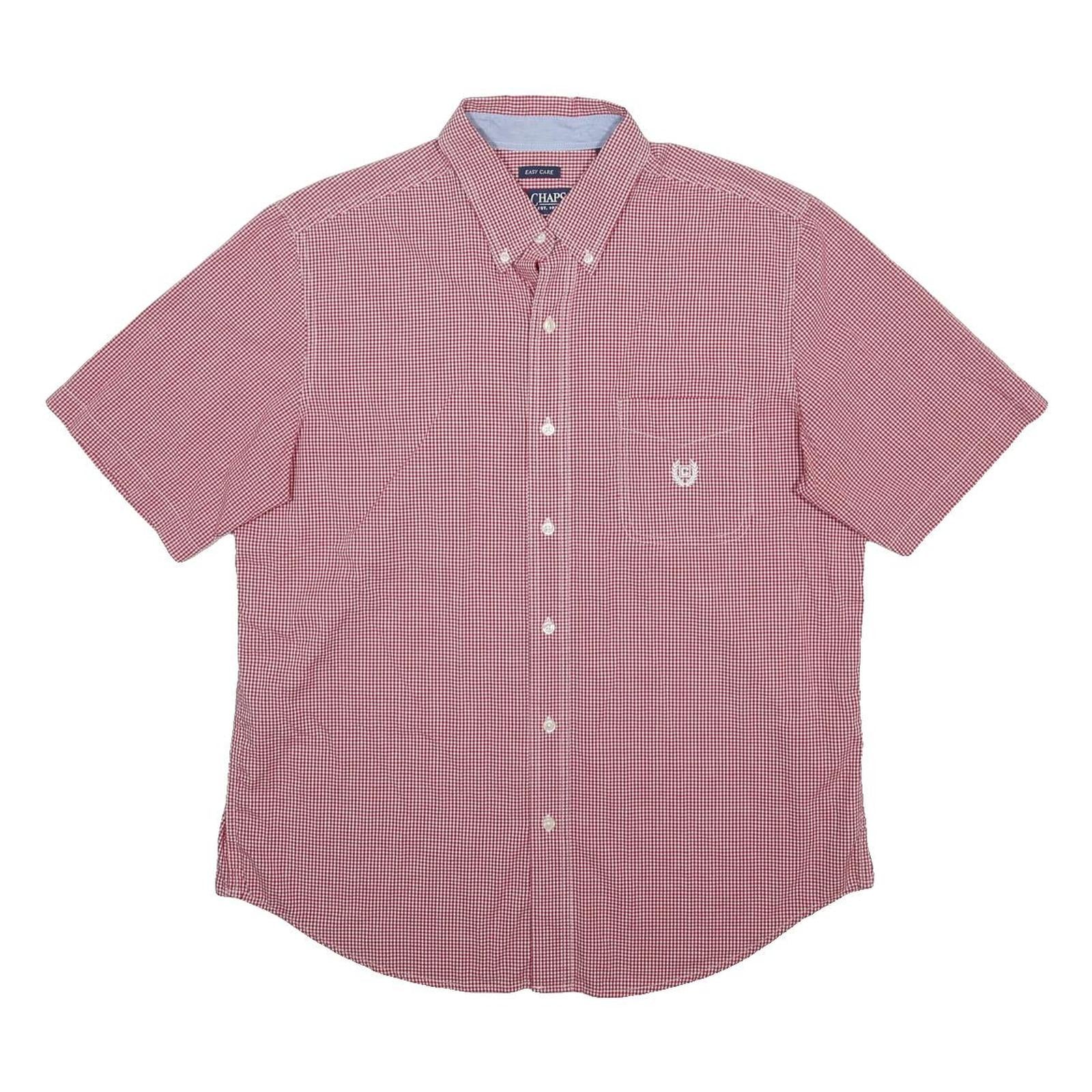 CHAPS Mens Red Check Short Sleeve Shirt L Cotton Blend Button Down Casual