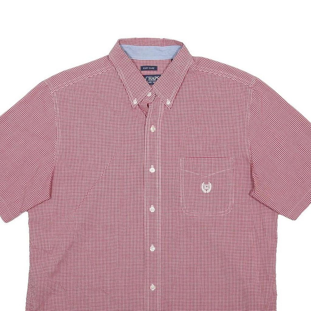 CHAPS Mens Red Check Short Sleeve Shirt L Cotton Blend Button Down Casual