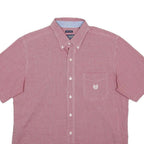 CHAPS Mens Red Check Short Sleeve Shirt L Cotton Blend Button Down Casual