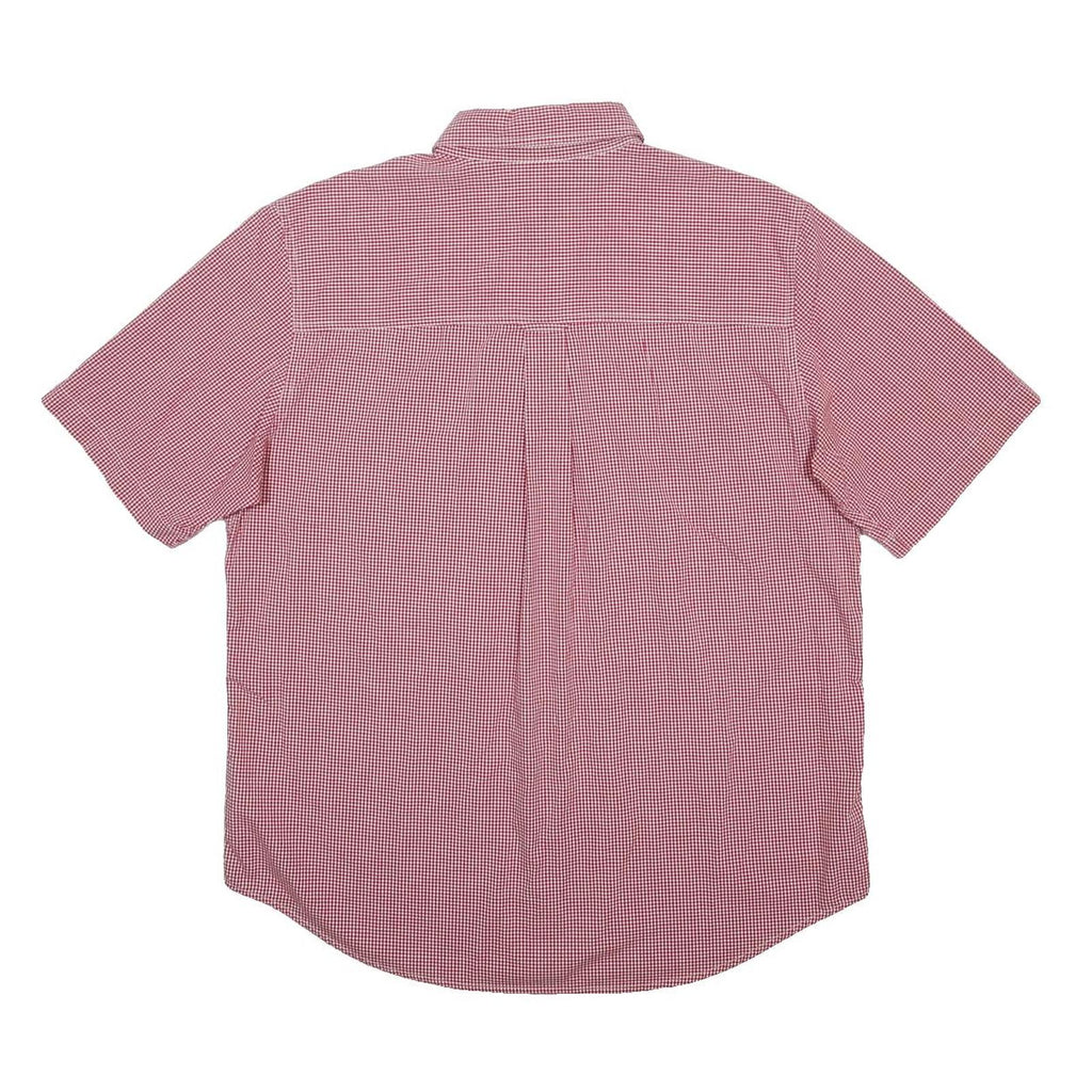 CHAPS Mens Red Check Short Sleeve Shirt L Cotton Blend Button Down Casual