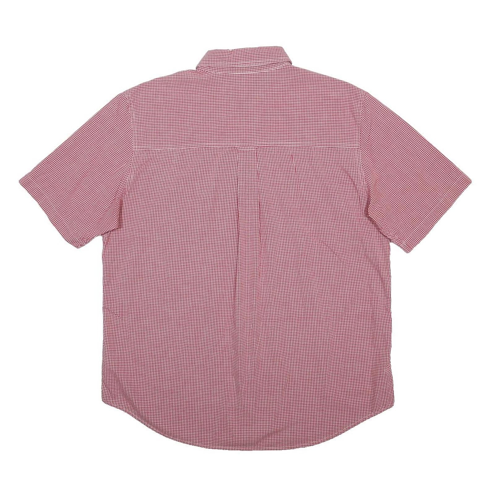 CHAPS Mens Red Check Short Sleeve Shirt L Cotton Blend Button Down Casual