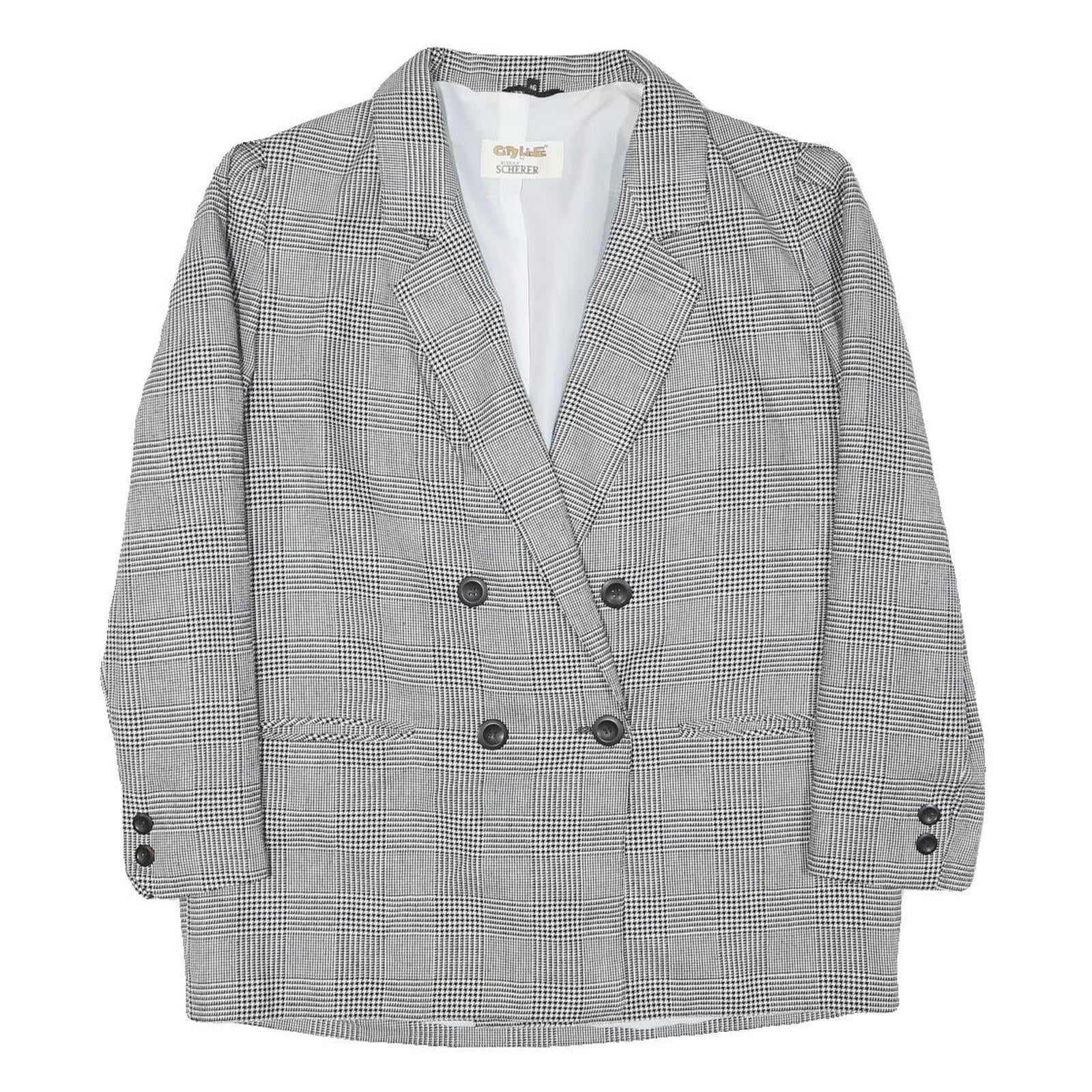 CITY LINE Womens Grey Check Double Breasted Jacket L Polyester Blend Plain