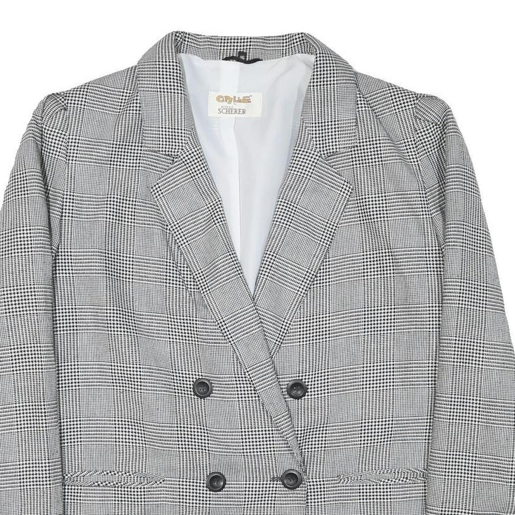 CITY LINE Womens Grey Check Double Breasted Jacket L Polyester Blend Plain