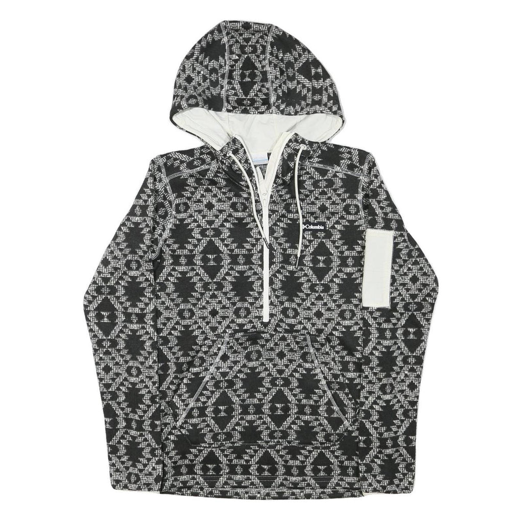 COLUMBIA Mens Black & White Patterned Pullover Hoodie S Zip Pocket Drawstring