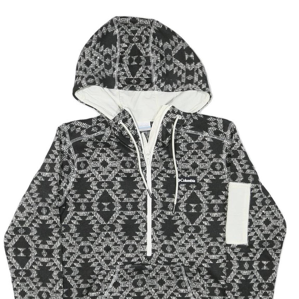 COLUMBIA Mens Black & White Patterned Pullover Hoodie S Zip Pocket Drawstring