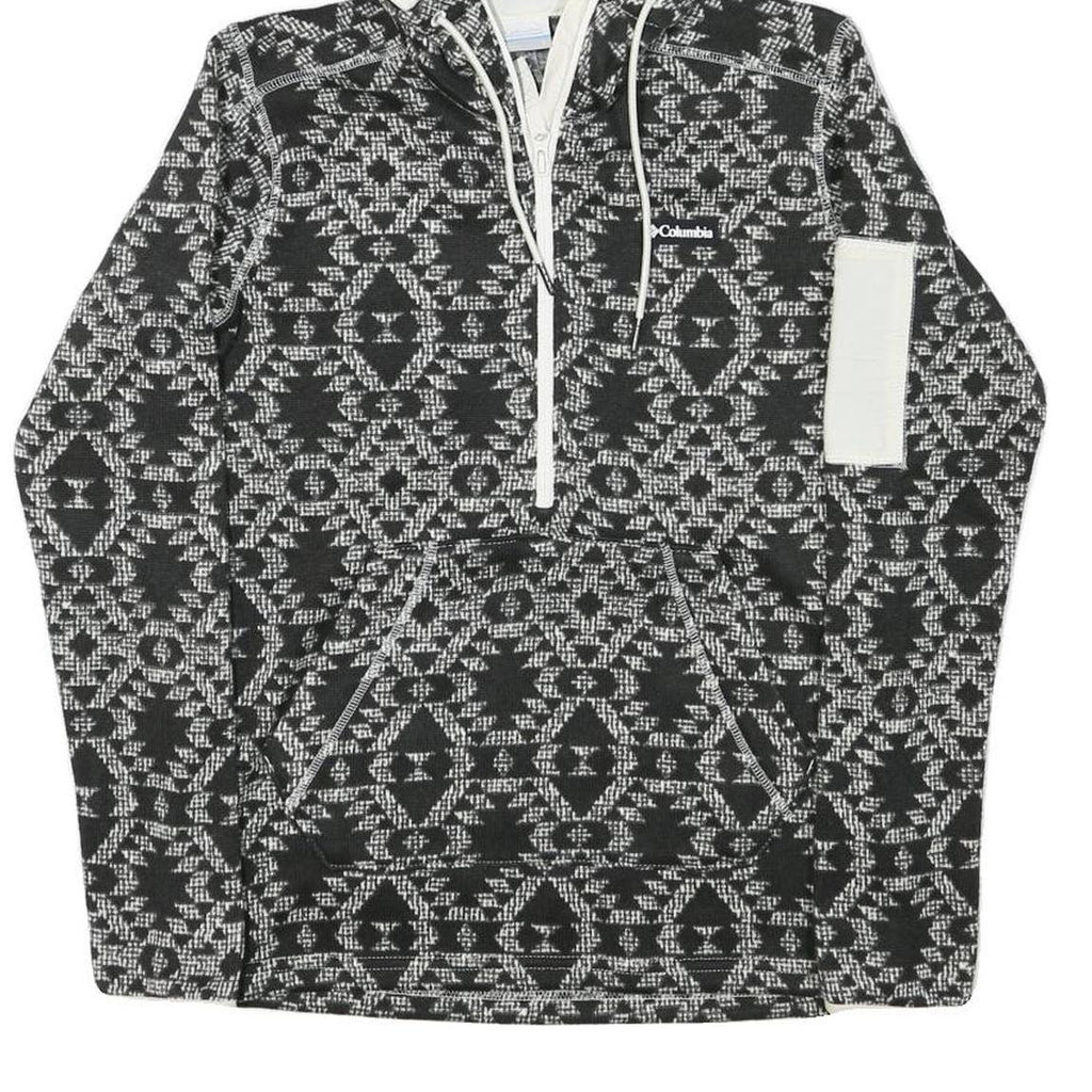 COLUMBIA Mens Black & White Patterned Pullover Hoodie S Zip Pocket Drawstring