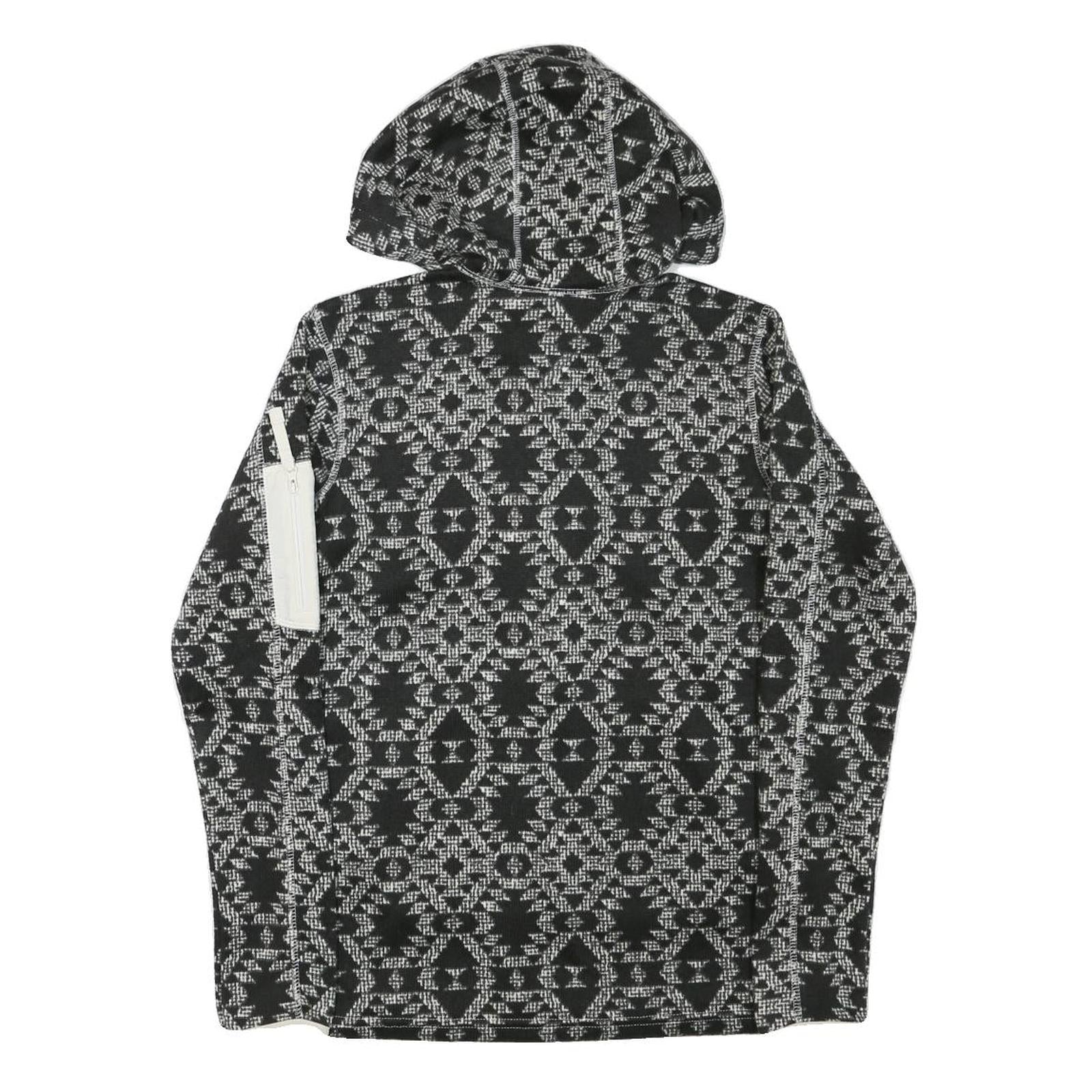 COLUMBIA Mens Black & White Patterned Pullover Hoodie S Zip Pocket Drawstring