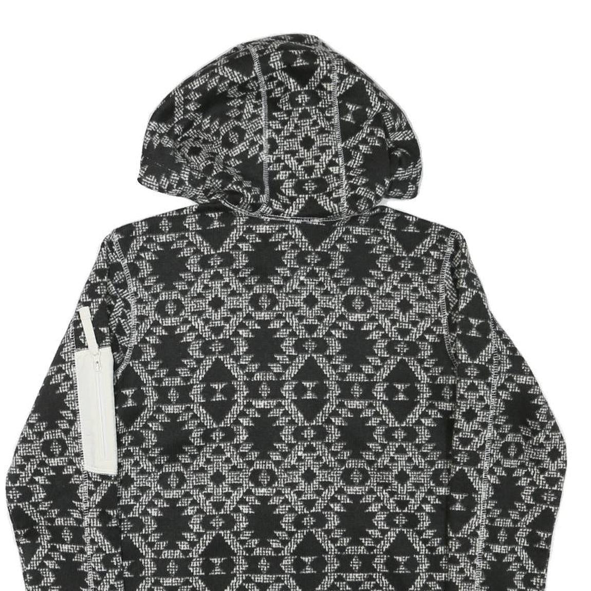 COLUMBIA Mens Black & White Patterned Pullover Hoodie S Zip Pocket Drawstring