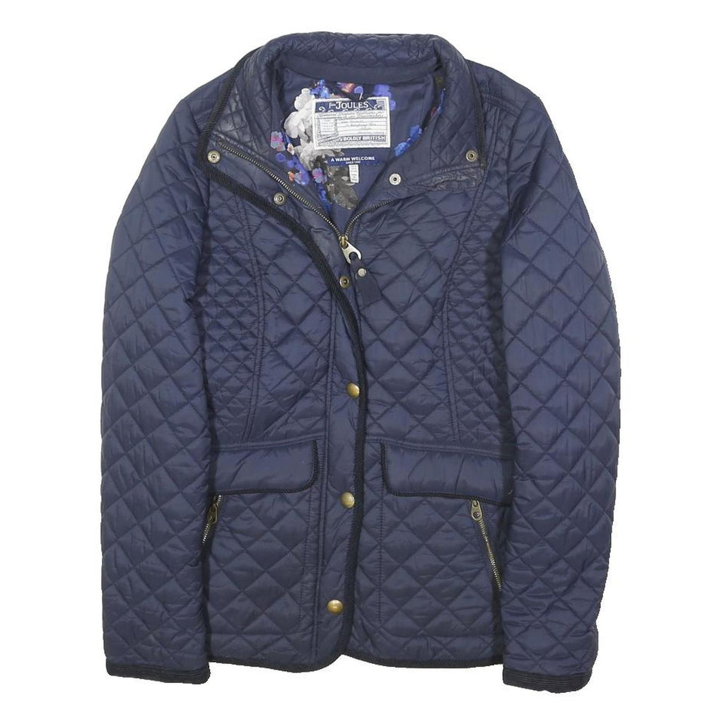 JOULES Womens Navy Blue Quilted Jacket UK 8 Polyester Blend Zip Casual Outerwear